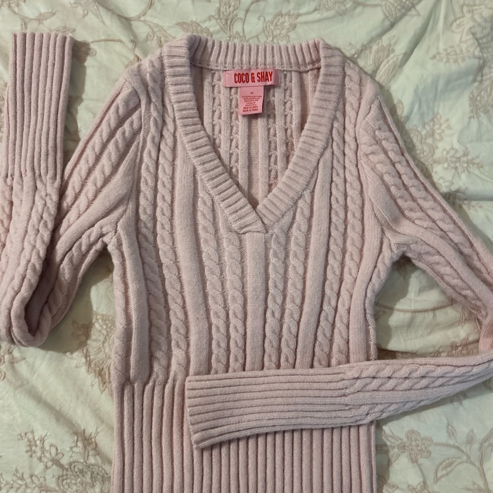 Women's Pink Cable Knit Sweater